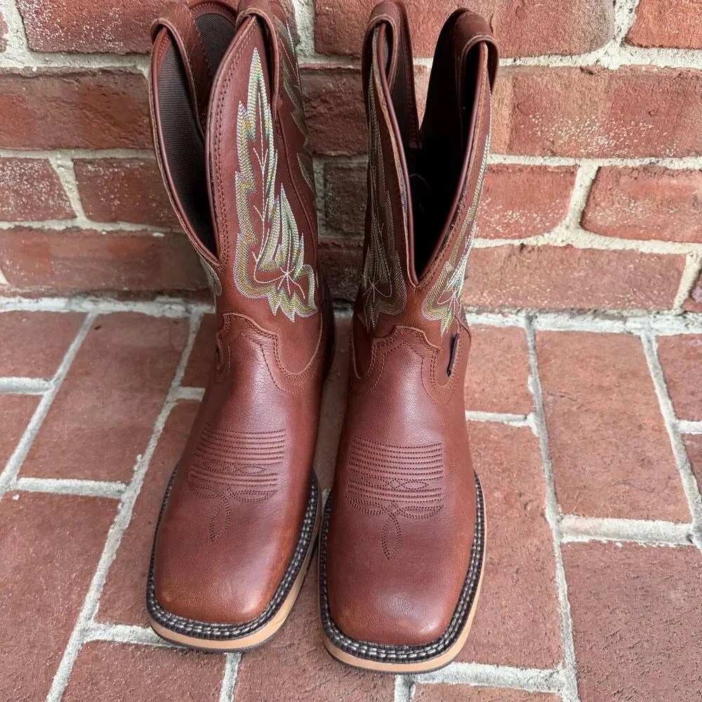 Tony Lama Men’s Leather Cowboy Western waterproof Work Boots brown 12 D NEW